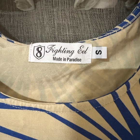 Fighting Eel Blue and Cream Palm Dress - Picture 2 of 4